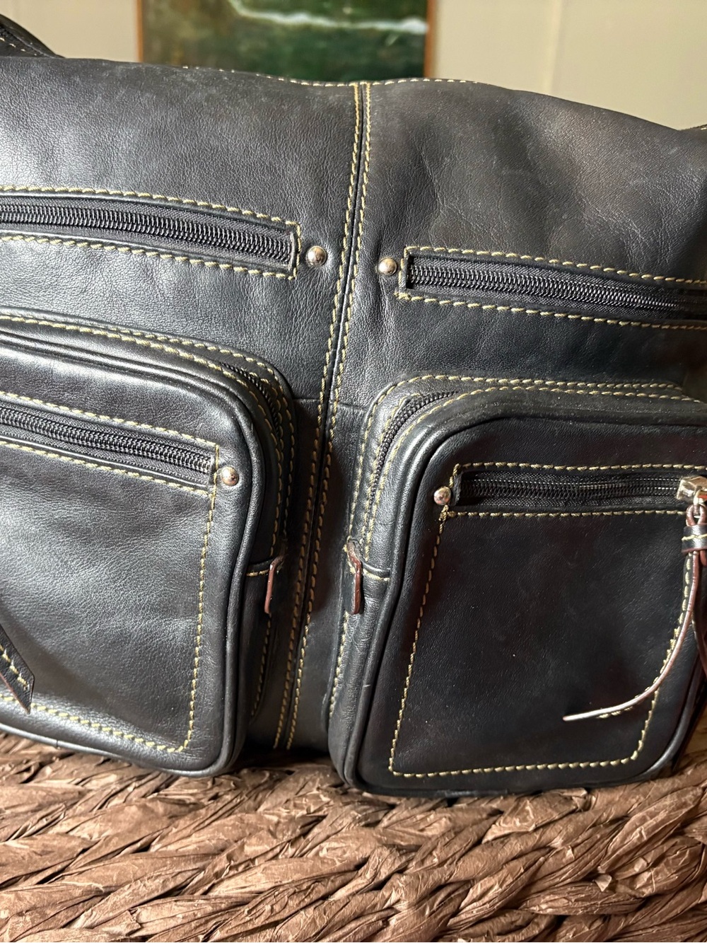 Tignanello Black Shoulder Bag- Multi-Pocket Shoulder Bag - Picture 4 of 15
